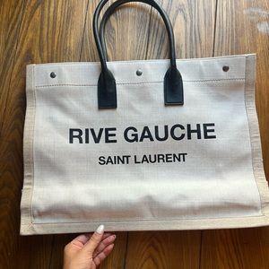 RIVE GAUCHE LARGE TOTE BAG IN LINEN AND LEATHER